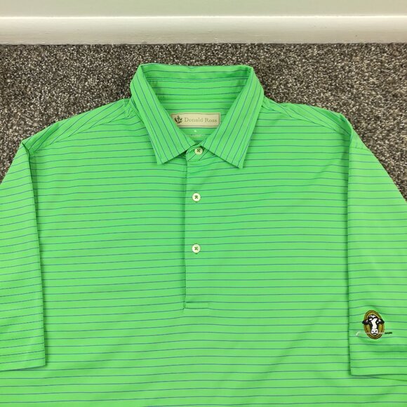Donald Ross Stonewall Links Polo Shirt Striped Green Blue Mens XL - Picture 1 of 8
